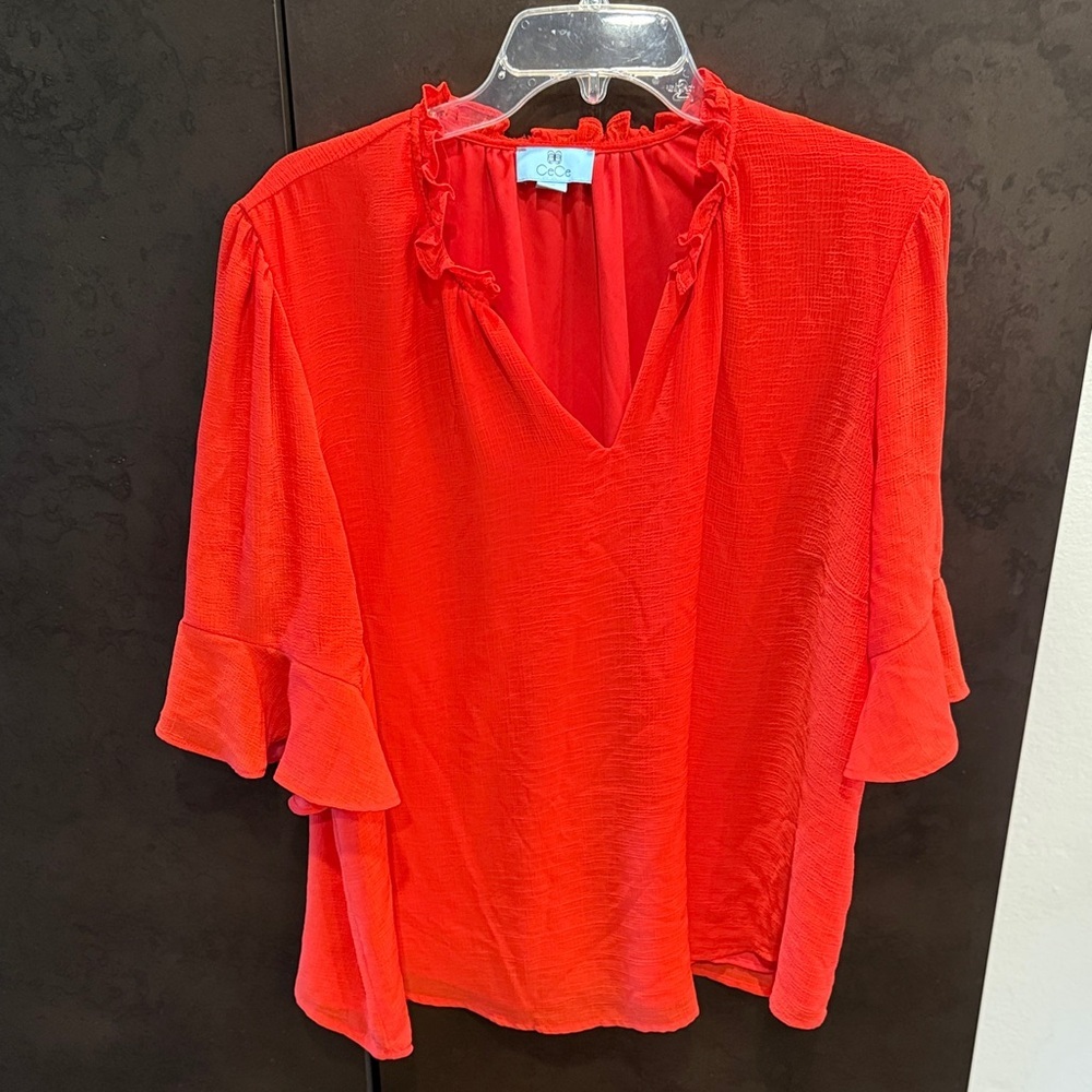 CeCe Fiery Red Ruffle Blouse